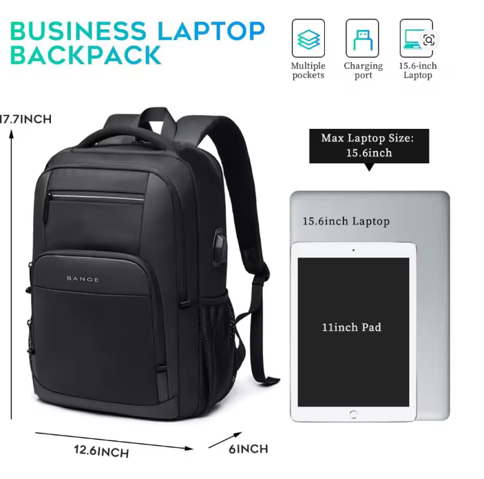 BANGE 15.6” Waterproof Laptop Backpack with USB Charging Port – Multifunctional Travel, Business, Hiking & School Bag for Men