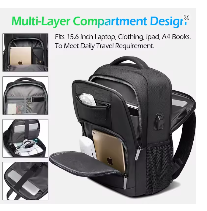 BANGE 15.6” Waterproof Laptop Backpack with USB Charging Port – Multifunctional Travel, Business, Hiking & School Bag for Men