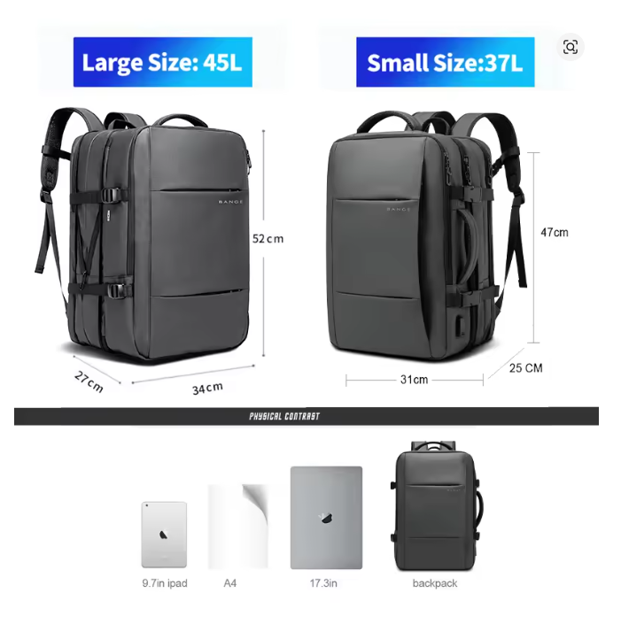 BANGE 17.3” Waterproof Laptop Backpack – Aesthetic Expandable Business, School & Travel Bag with USB Charging Port, Large Capacity for Men