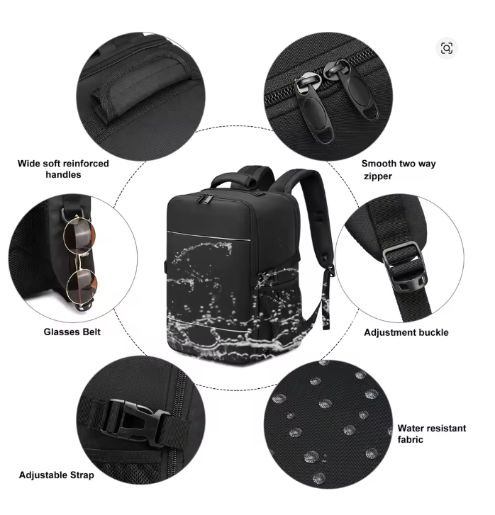 40x20x25 Ryanair Cabin Size Backpack – Waterproof 15.6” Laptop Travel Bag with Night Reflective Strip, Unisex Carry-On School & Business Mochila