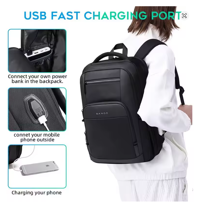 BANGE 15.6” Waterproof Laptop Backpack with USB Charging Port – Multifunctional Travel, Business, Hiking & School Bag for Men
