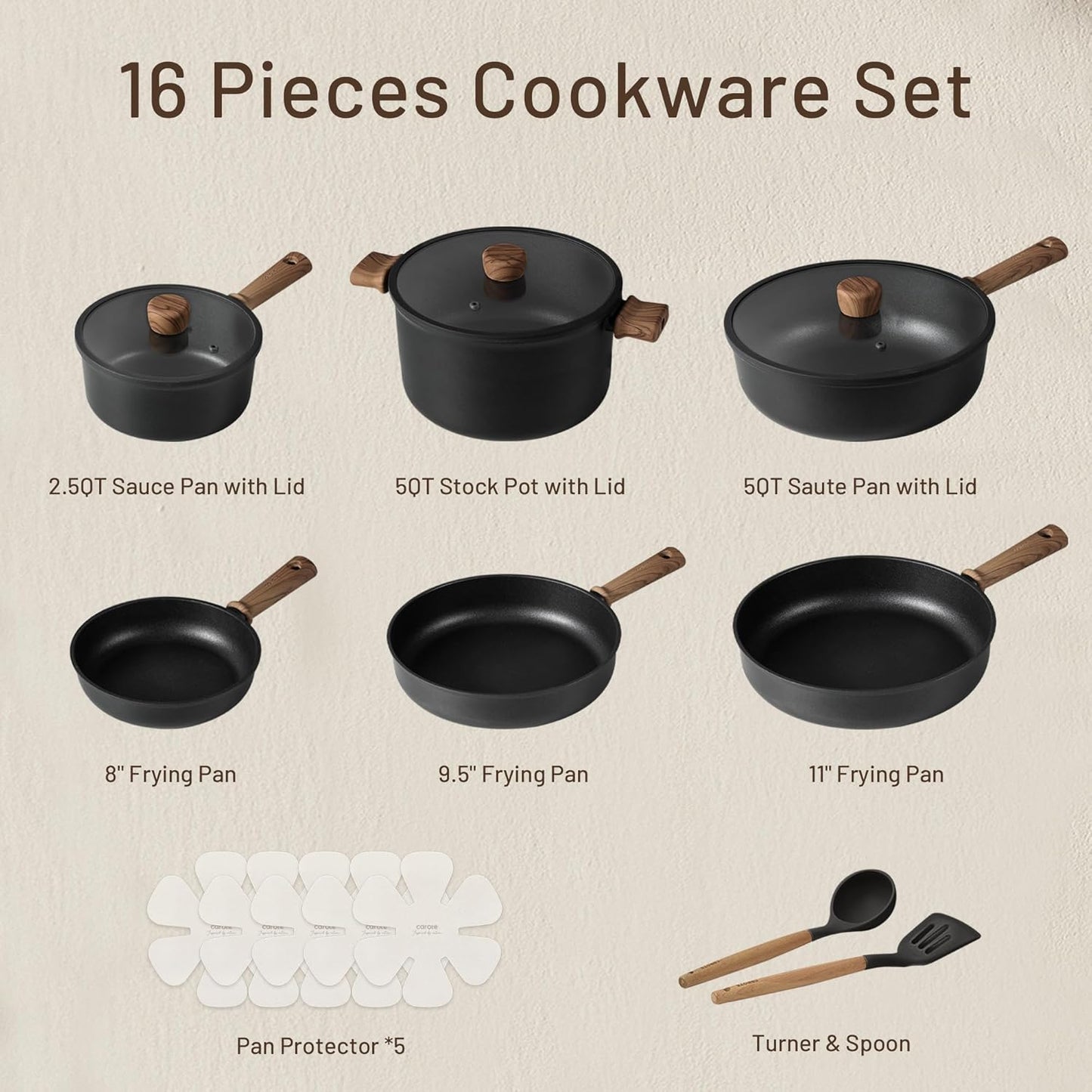 Nonstick Pots and Pans, Induction Cookware Set 16pcs