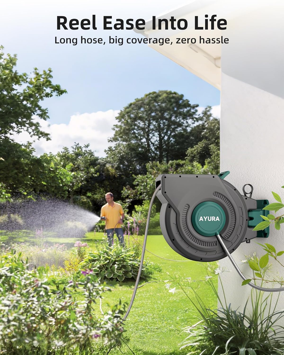 Retractable Garden Hose Reel 100 ft x 1/2 inch