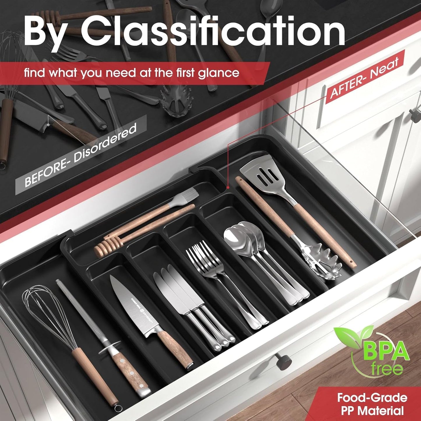 Silverware Organizer - Expandable Kitchen Drawer Organizer