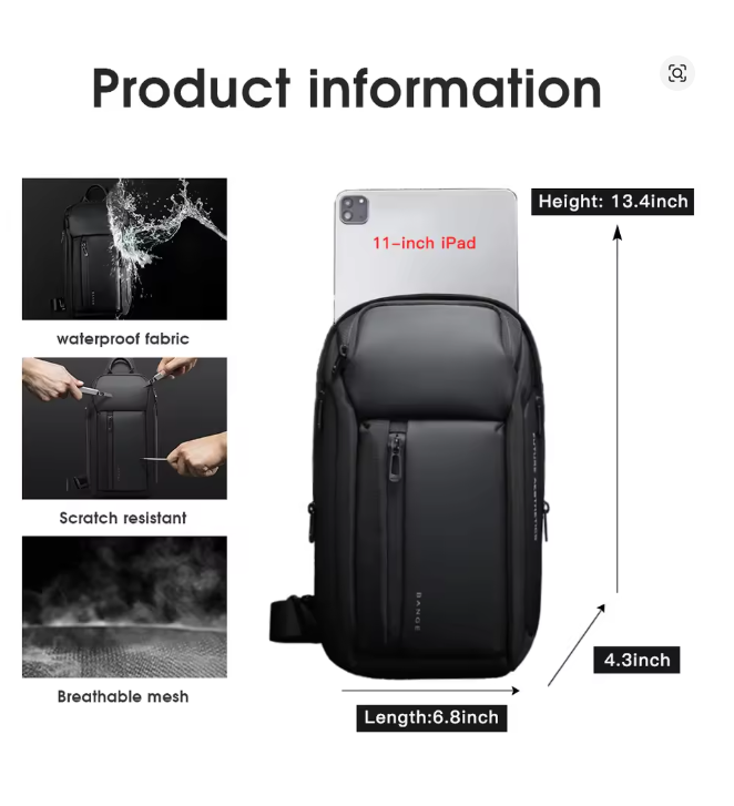 BANGE Oxford Waterproof Chest Bag – Fashion Crossbody Shoulder Satchel for Men, Large Capacity Travel & Leisure Sling Bag