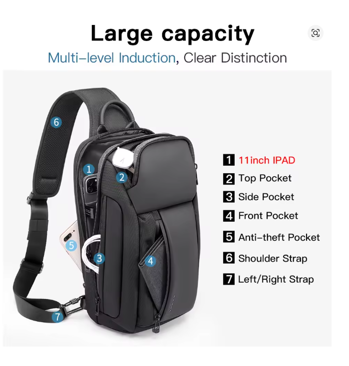 BANGE Oxford Waterproof Chest Bag – Fashion Crossbody Shoulder Satchel for Men, Large Capacity Travel & Leisure Sling Bag