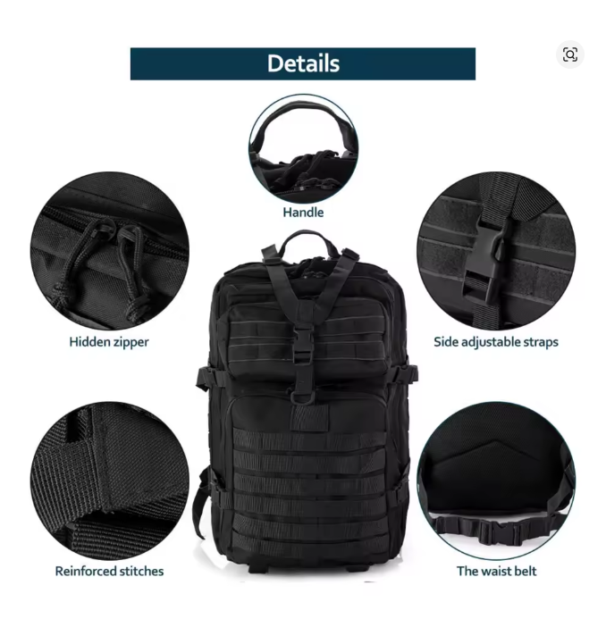 50L Tactical Waterproof Backpack – Durable Nylon Outdoor Rucksack for Camping, Hiking, Trekking, Fishing & Hunting Gear