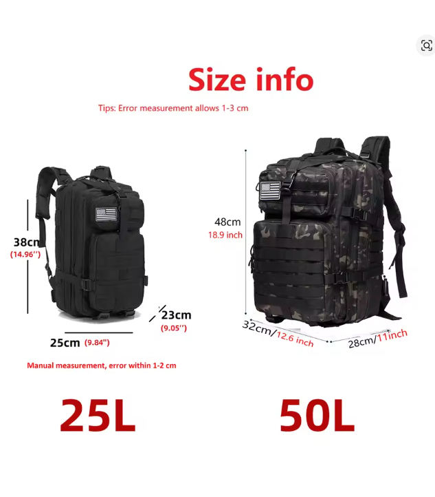 50L Tactical Waterproof Backpack – Durable Nylon Outdoor Rucksack for Camping, Hiking, Trekking, Fishing & Hunting Gear