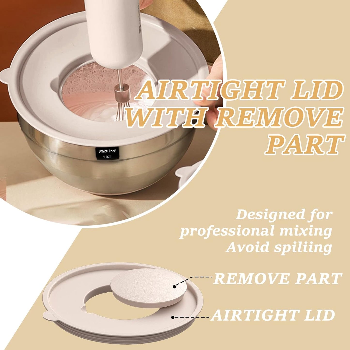 Mixing Bowls with Airtight Lids Set, Stainless Steel