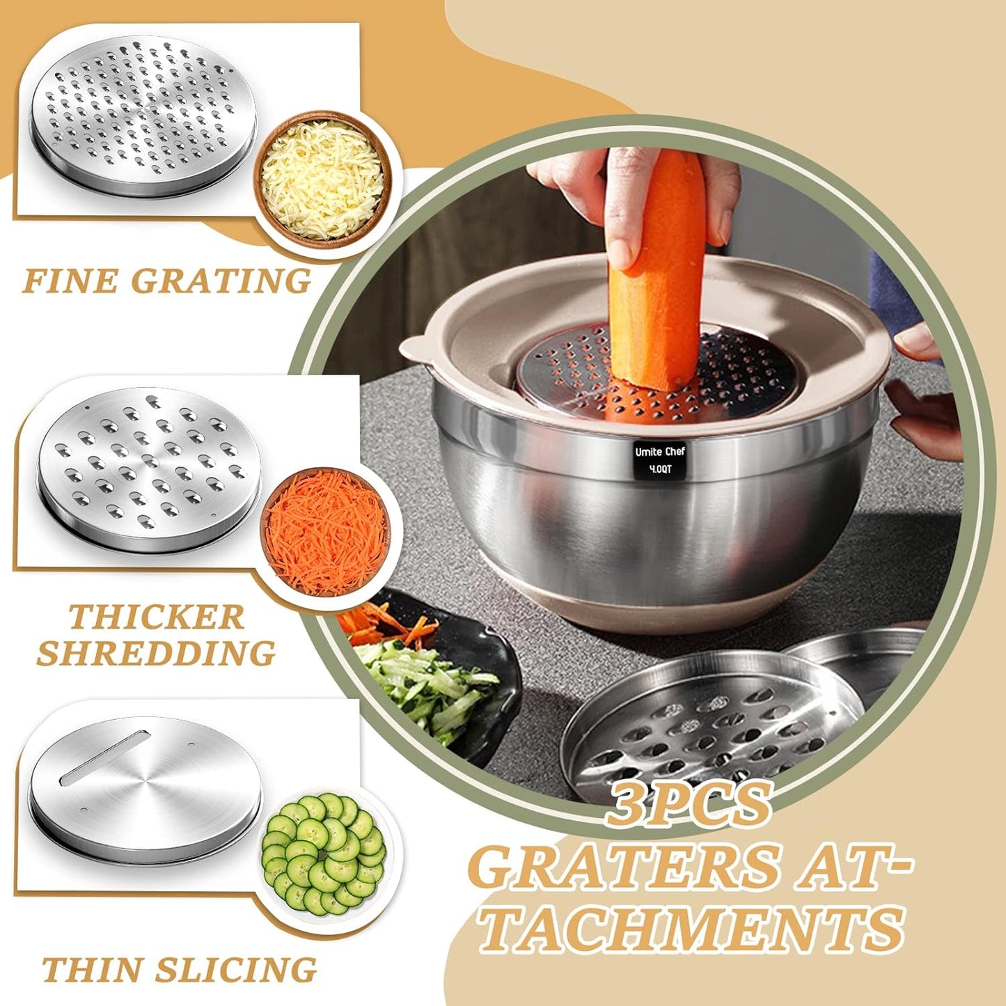 Mixing Bowls with Airtight Lids Set, Stainless Steel